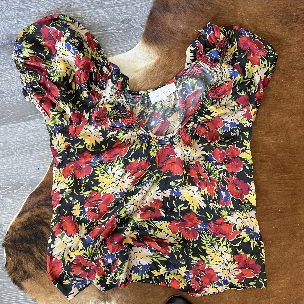 The Great. Puff Sleeve Pullover Blouse Lightweight Floral Print Size 1